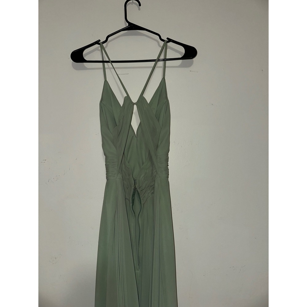 Sage Green V-Neck Pleated Waist Open Back Maxi Formal Bridesmaid Dress Size 2 - Picture 4 of 4